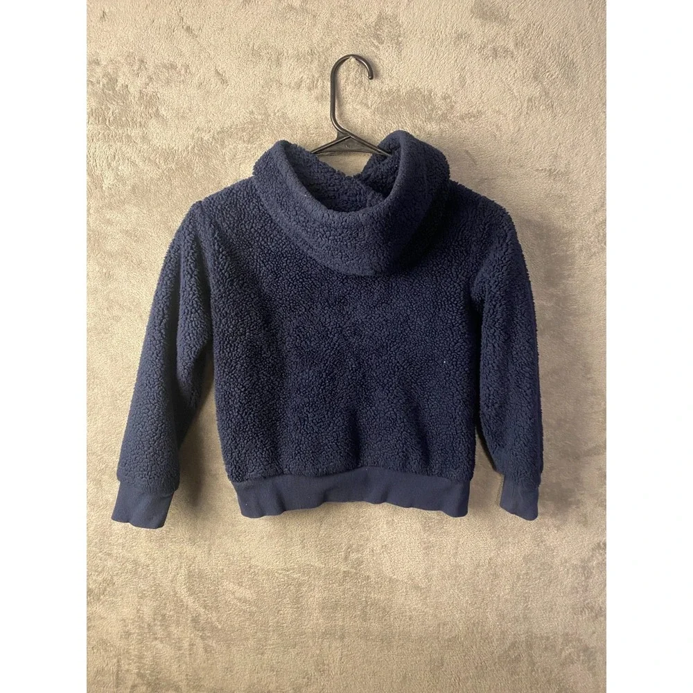Levi's Sherpa Hoodie Youth S Navy Blue Pullover Fleece Red Logo Cozy Sweatshirt